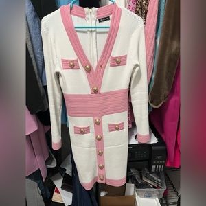 Bella barnet white and pink dress with gold buttons